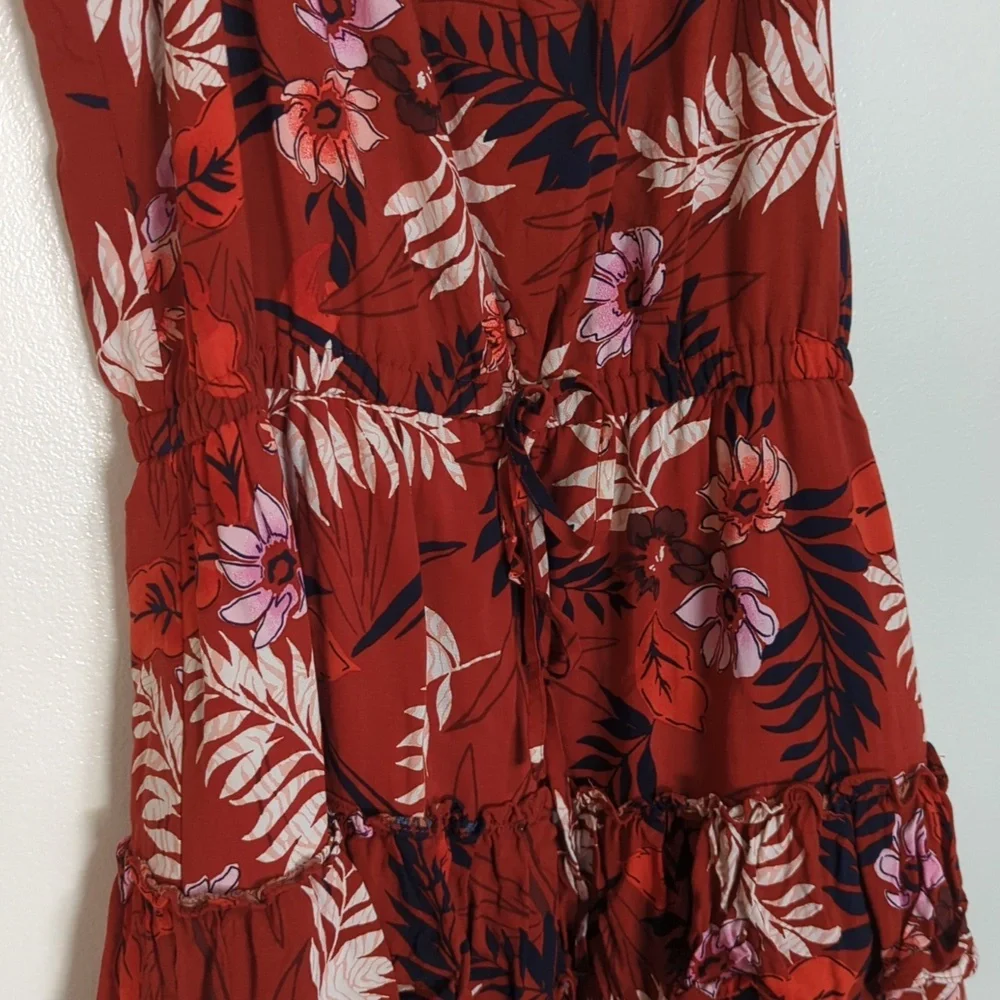 Bar III Orange/Red Floral Tiered Ruffle Sleeveless Dress Size‎ Large
